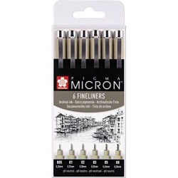 Set 6 rotuladores negros PIGMA MICRON SAKURA