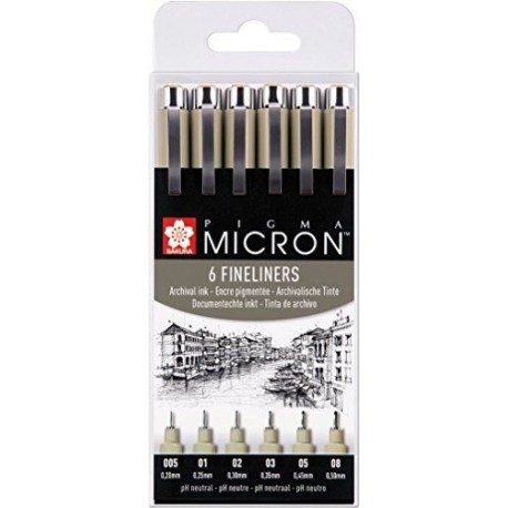 Set 6 rotuladores negros PIGMA MICRON SAKURA